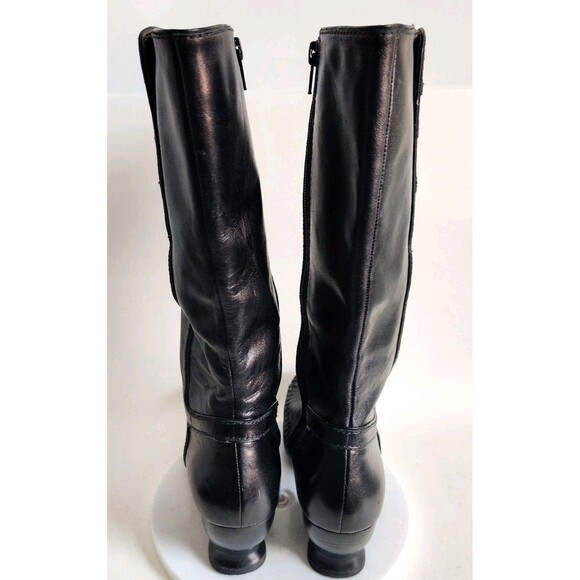 Clarks Indigo Leather Knee High Tall Boots Black Size 8 Whimsical Spool Heel Zip - Picture 5 of 14